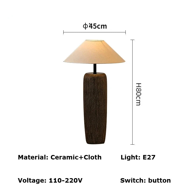 Japanese Antique Pottery Pot Floor Lamp – Zen Ceramic Stand Light with Fabric Shade for Living Room & Bedroom
