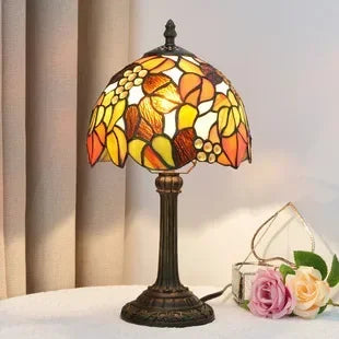 Stained Glass Tiffany Style Table Lamp – Antique Green Reading Light for Bedroom, Living Room, and Office Decor