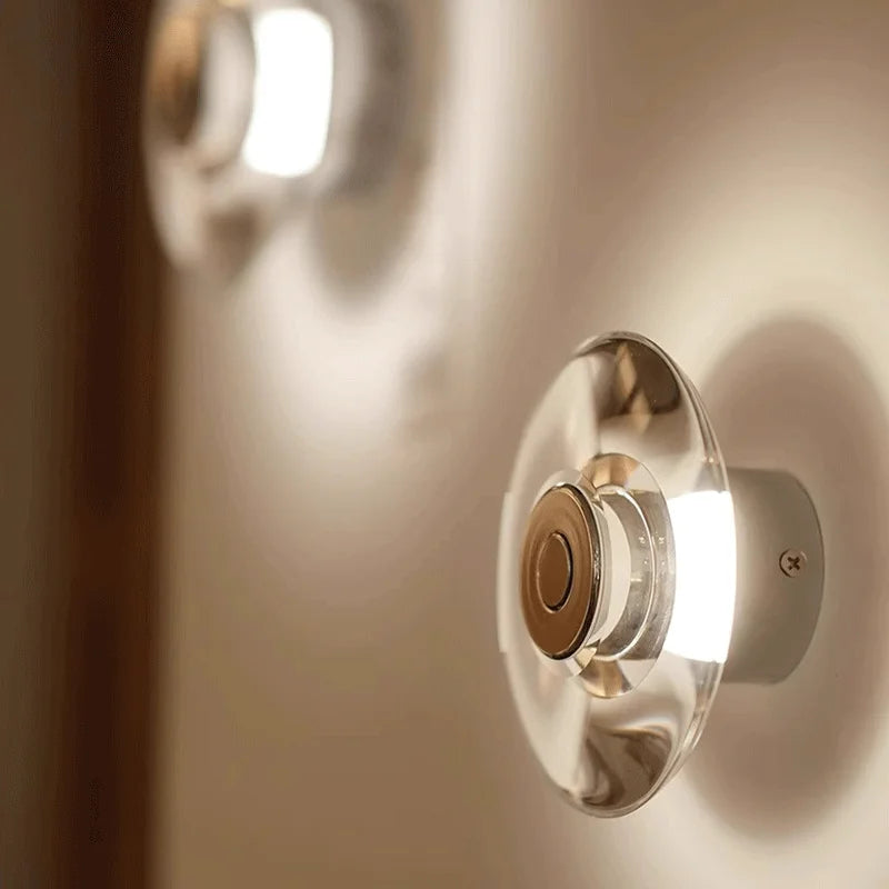 Modern Round Crystal LED Wall Lamp – Minimalist Italian Circular Sconce for Bedroom, Living Room, and Corridor Décor