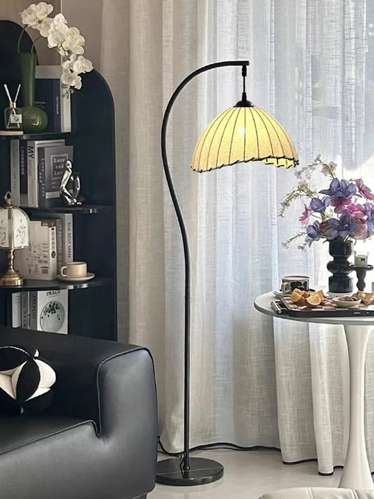 Retro Style Floor Lamp – Antique Fabric Shade Standing Light for Living Room, Bedroom, and Sofa Corners