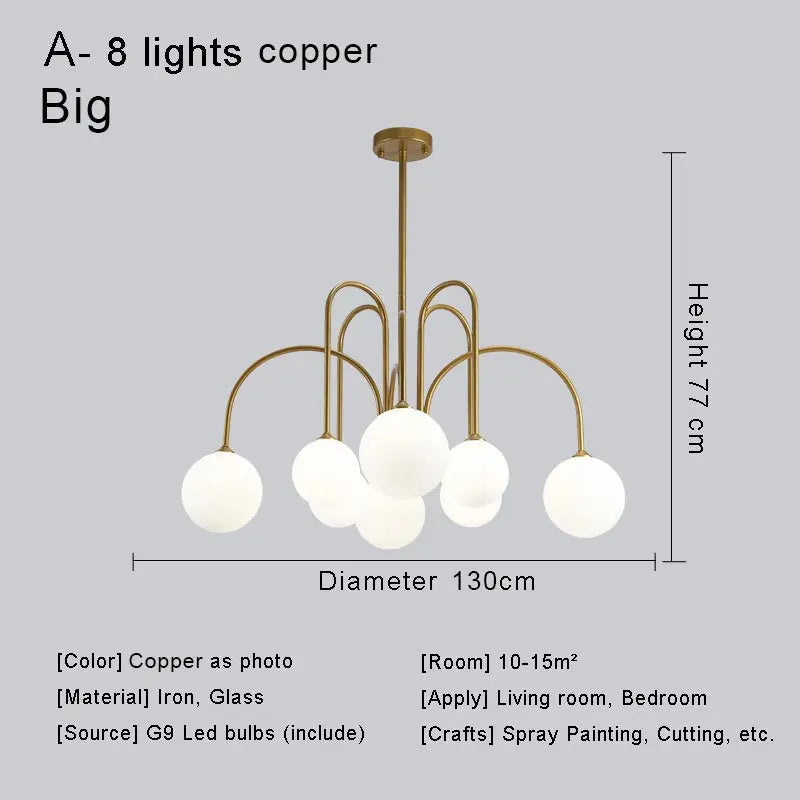 Modern Nordic LED Chandelier – Gold/Black Metal Suspension Light with Frosted Glass Shade (G9 Fixture)