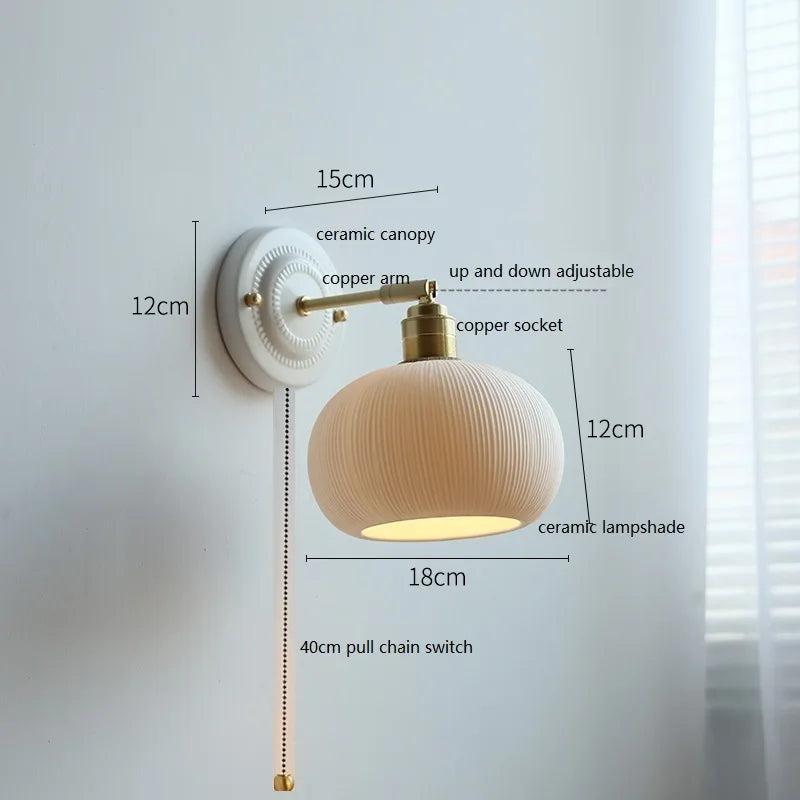 Modern Ceramic Lamp Copper LED Wall Lamp – Adjustable Japanese-Style Bedside and Living Room Sconce