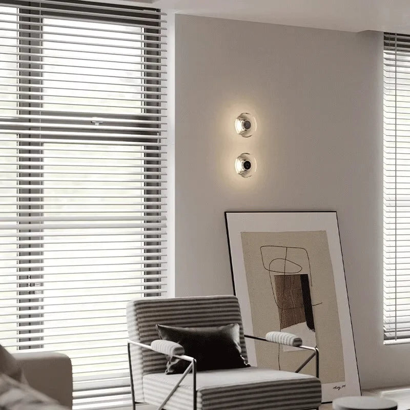 Modern Round Crystal LED Wall Lamp – Minimalist Italian Circular Sconce for Bedroom, Living Room, and Corridor Décor