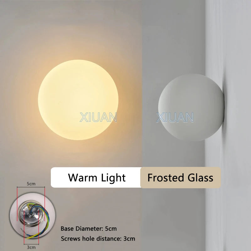 Modern Milky White Glass Wall Lamp – Hidden Base Round G9 LED Sconce for Bedroom, Living Room, and Hallway Décor
