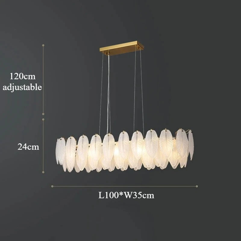 Modern Luxury Feather Glass Chandelier – Gold Round Decorative Lighting for Living Room, Bedroom & Dining Area