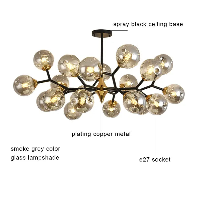 Nordic Glass Ball Lamp Modern LED Ceiling Chandelier Living Room Bedroom Kitchen Dining Room Home Decor Pendant Light Fixture