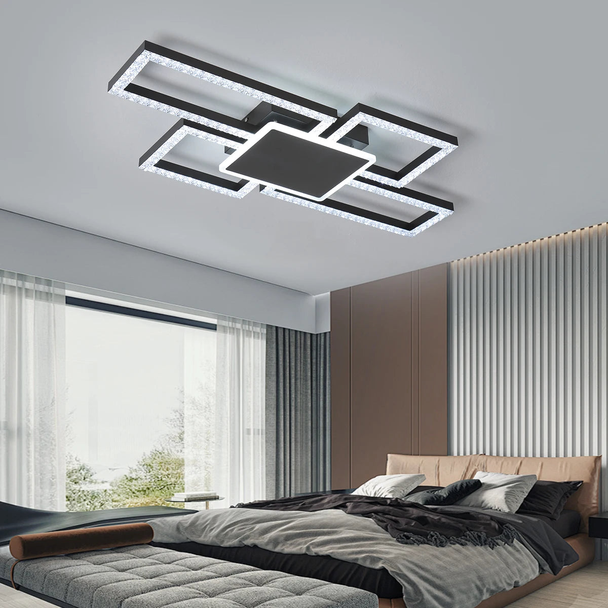 Modern LED Square Chandelier – Nordic Ceiling Light for Living Room, Dining Room, Bedroom & Study