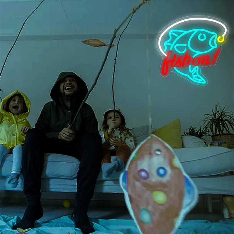 Fishing Neon LED Wall Sign – Dimmable Light Up Décor for Bedroom, Living Room and Party Spaces