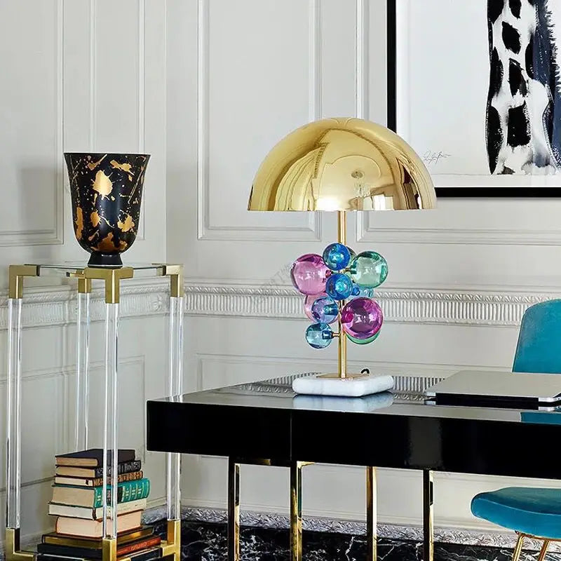 Creative Color Crystal Desk Lamp – Luxury Golden Art Deco Lighting for Bedroom, Living Room, and Villa Décor