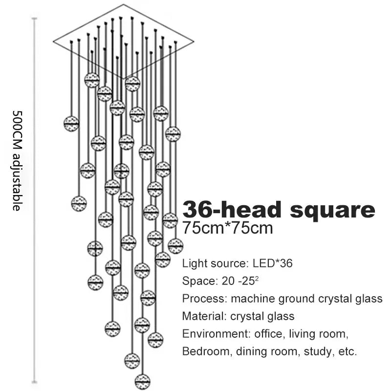 Spiral Staircase Living Room Crystal Ball LED Chandelier – Modern 2024 Luxury Ceiling Light for Home, Dining & Bedroom