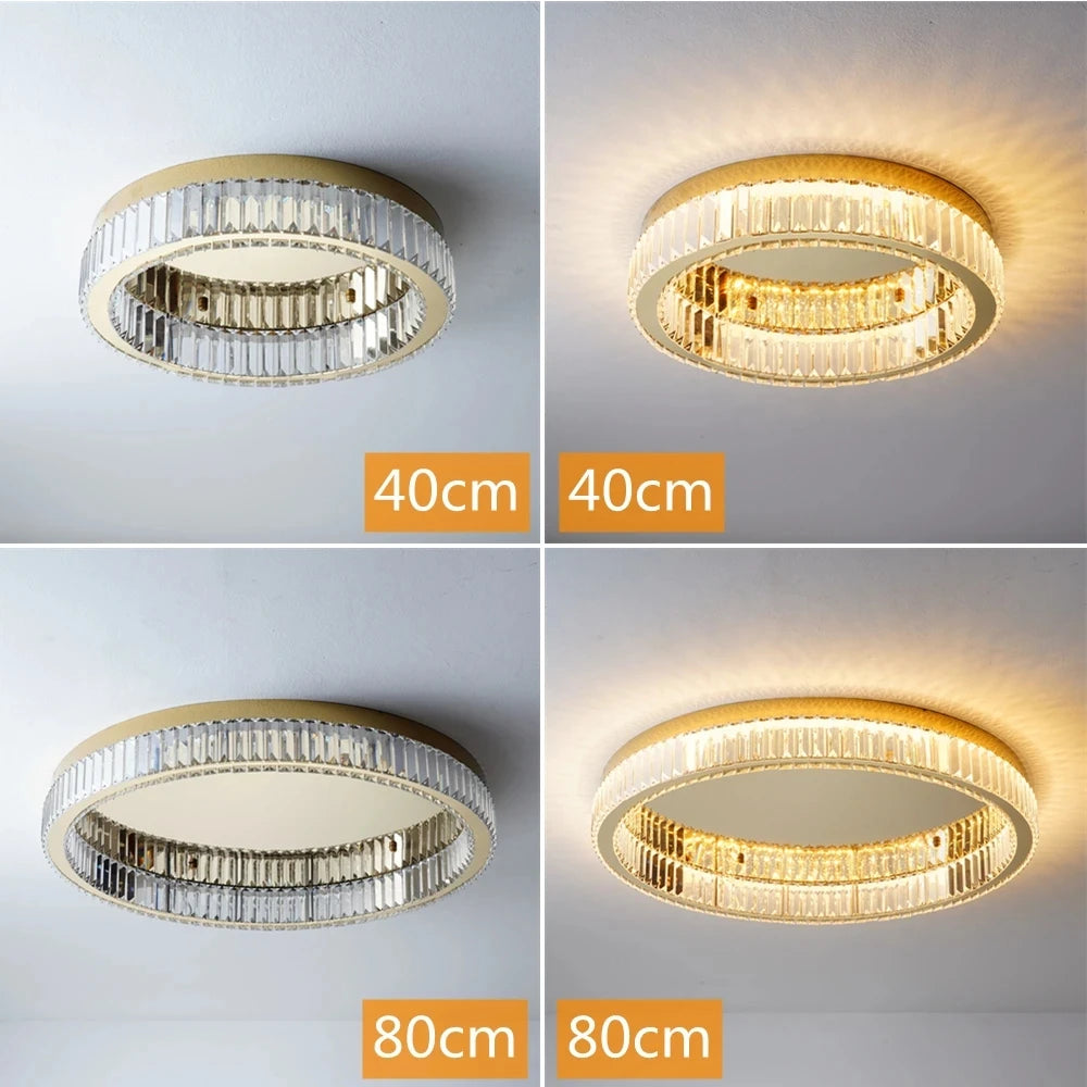Modern Gold Luxury Crystal LED Chandelier – Round Ceiling Light for Living Room, Dining Room, and Bedroom