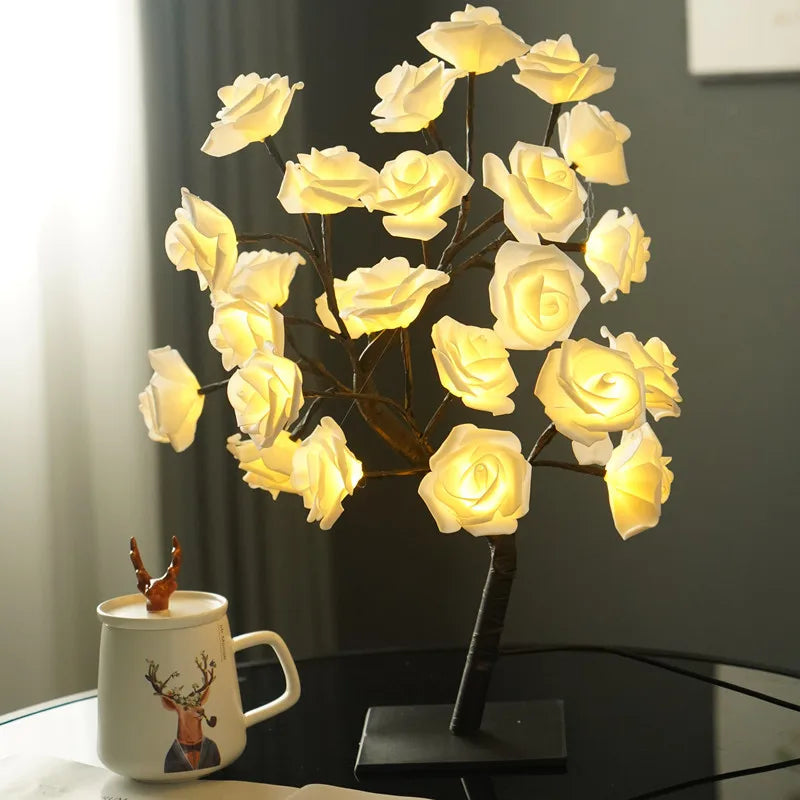 24LED Rose Flower Tree Table Lamp – USB Night Light for Kids’ Room and Home Decoration