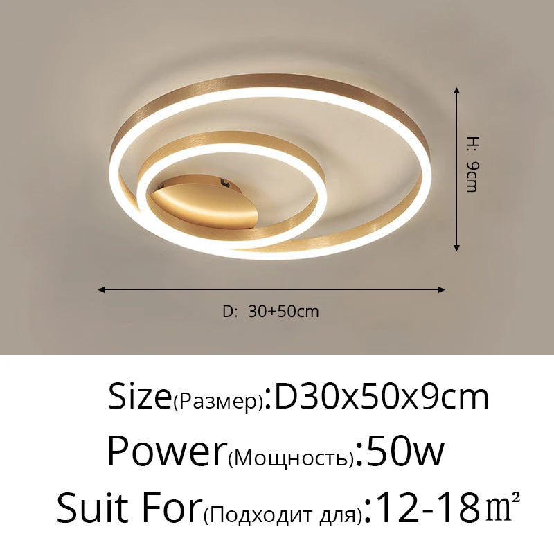 Household Gold LED Chandeliers – Modern 3-Circle Metal Ceiling Light for Living Room, Bedroom & Dining Room