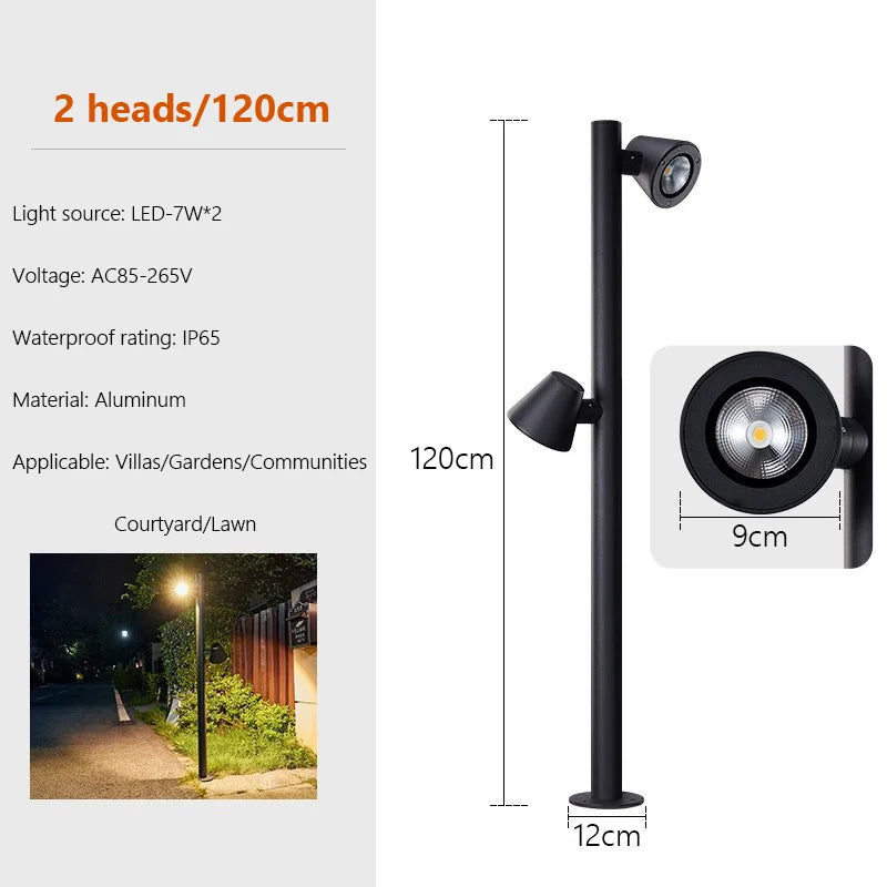 Multi-Head Rotating Garden Lawn Light – Die-Cast Aluminum Waterproof LED Spotlight for Pathways, Pillars, Parks & Landscape Decor