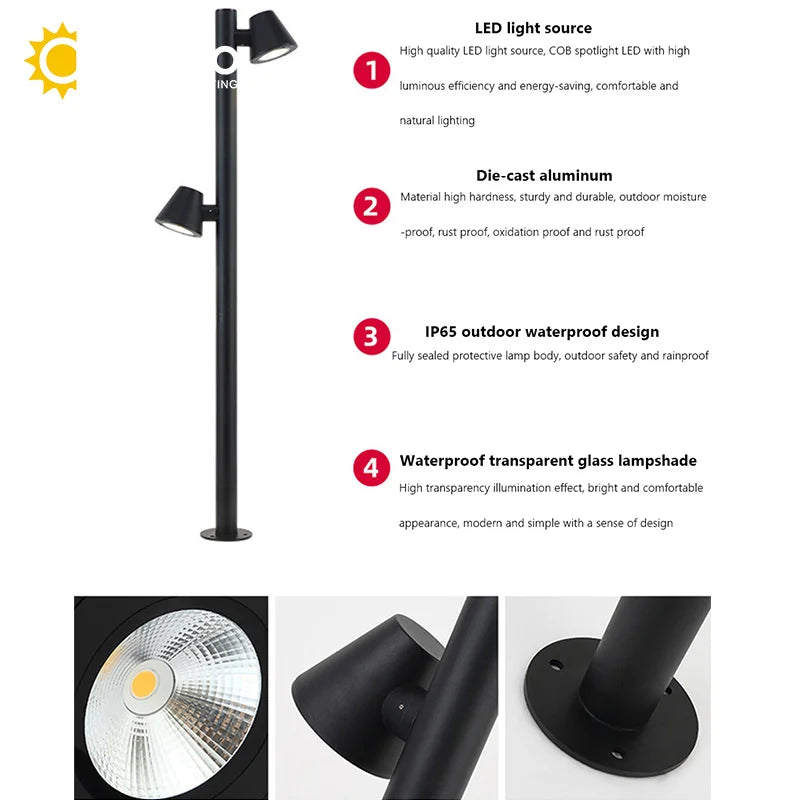 Multi-Head Rotating Garden Lawn Light – Die-Cast Aluminum Waterproof LED Spotlight for Pathways, Pillars, Parks & Landscape Decor