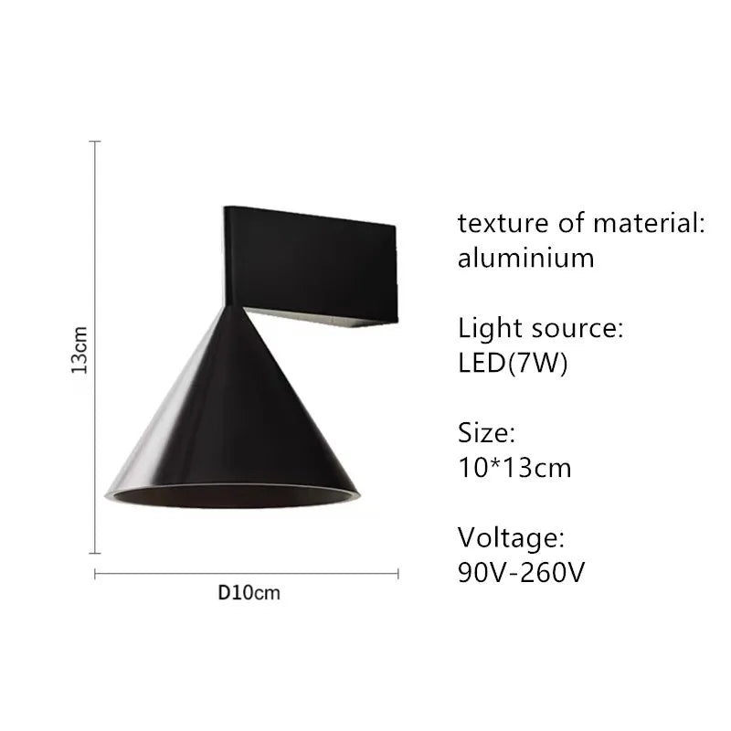Italian Minimalist Conical LED Wall Lamp – Geometric Bedroom and Aisle Sconce for Modern Interior Background Lighting