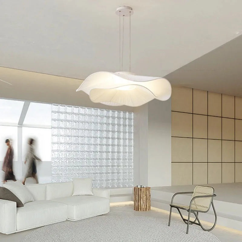 White Fabric LED Chandelier – Minimalist Hanging Lamp for Dining Room, Bedroom & Living Spaces