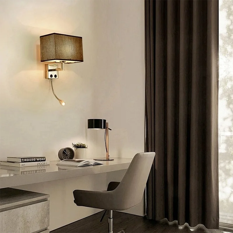 Modern Fabric Wall Lamp with Switch – E27 Bedside Reading Light for Bedroom, Study, and Hotel Interiors