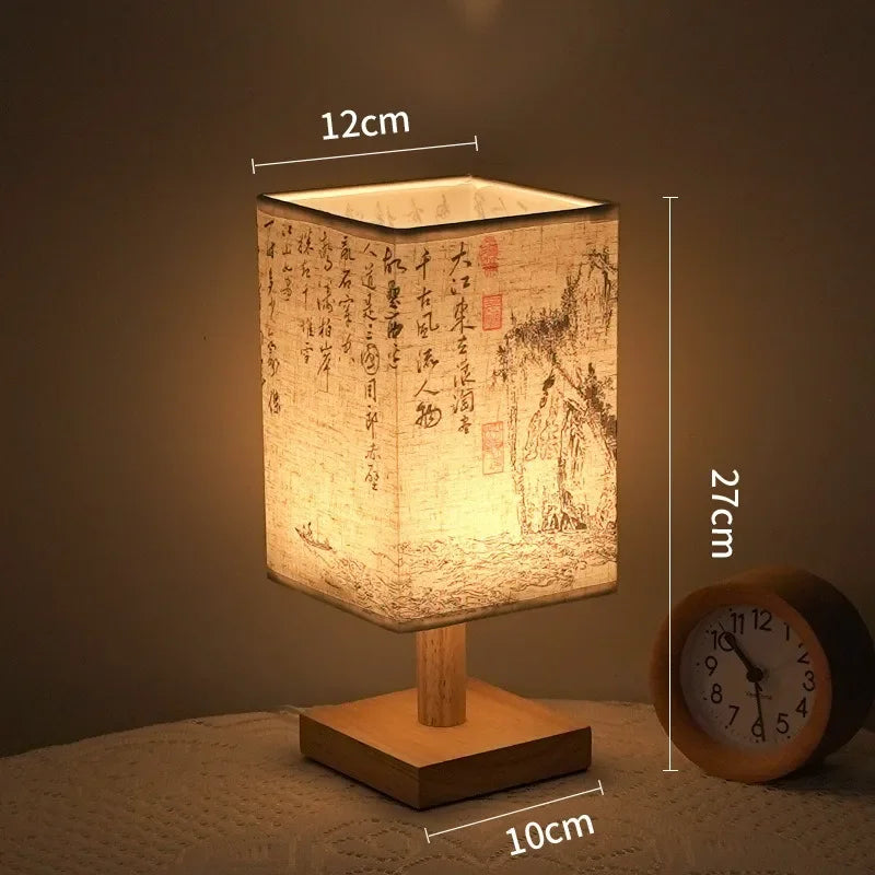 LED Decoration Table Lamp – Simple Dimmable Chinese Style Square Fabric Lampshade Bedside Desk Light