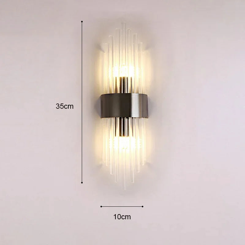 Luxury Gold Crystal LED Wall Lamp – Modern Stainless Steel Sconce for Living Room, Bedroom, Bedside, and Staircase Décor