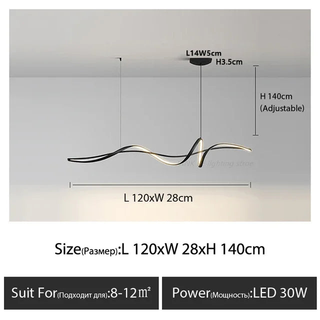 New Ribbon Shape LED Chandelier – Modern Minimalist Pendant Light for Dining Island, Living Room & Home Decor