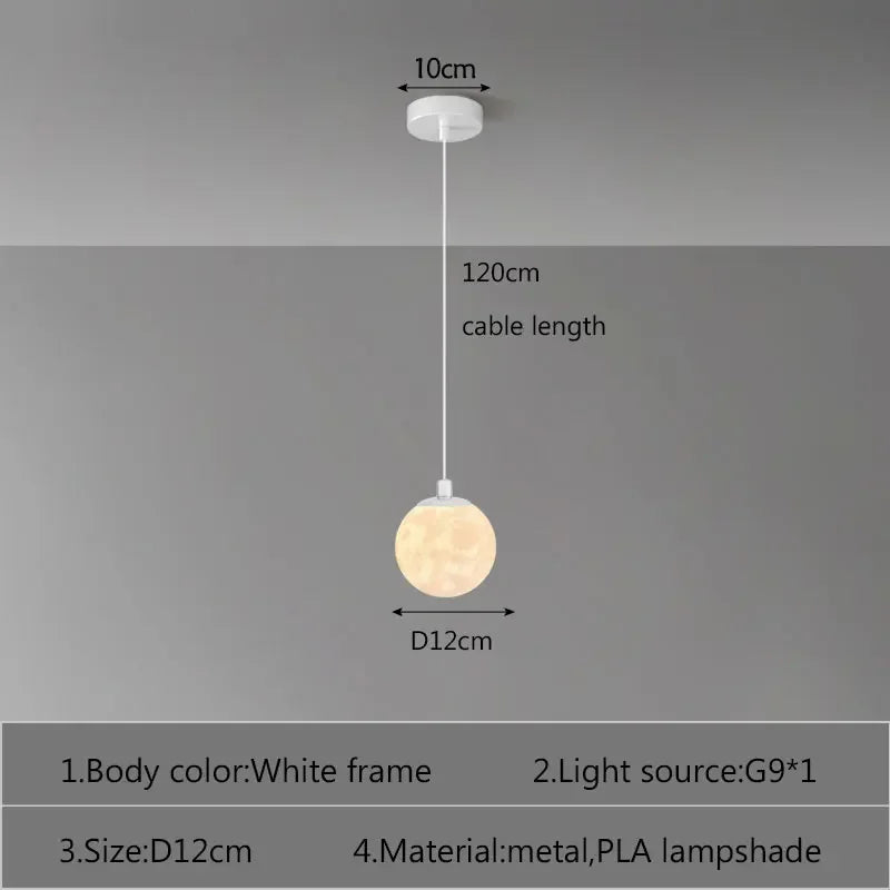 Nordic LED Moon Pendant Chandelier – Modern 3D Moon Globe Light for Dining Room, Kitchen, Bedroom & Bar