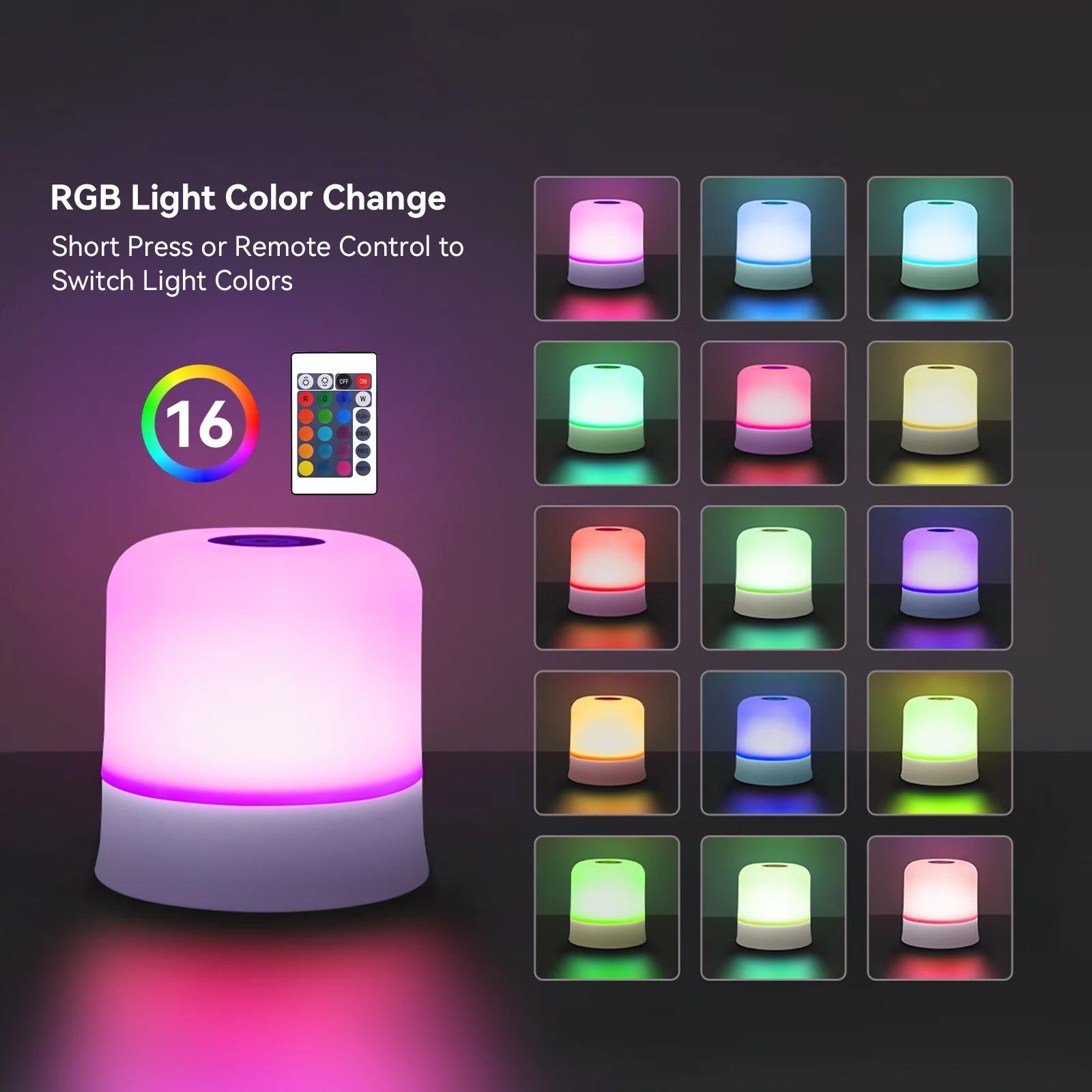 Rechargeable LED Night Light with Remote and Touch Control – RGB Dimmable Portable Lamp for Bedroom and Kids Room
