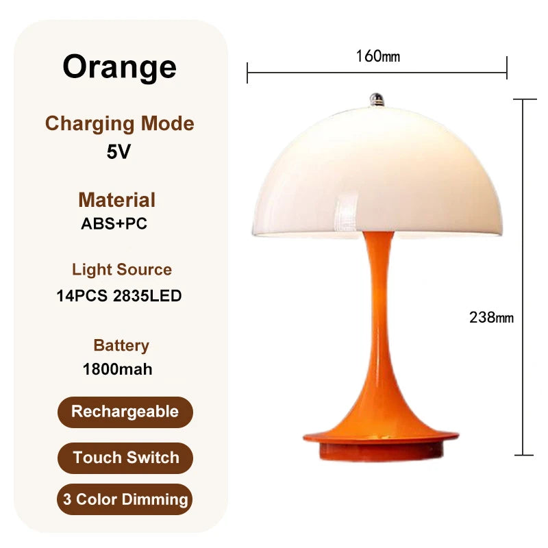 Modern Nordic Danish Mushroom Table Lamp – Rechargeable Energy-Saving LED Decor for Bedroom and Living Room