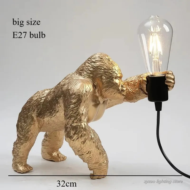 King Kong Gorilla Animal Floor Lamp – Creative Resin Table Light for Bedroom and Home Décor