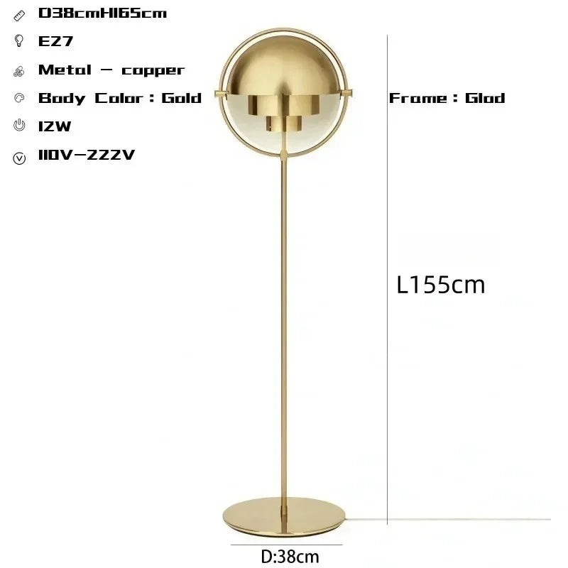 Modern LED Gubi Floor Lamp – Danish Multi-Lite Inspired Luxury Metal Standing Light for Bedroom, Study, and Living Spaces