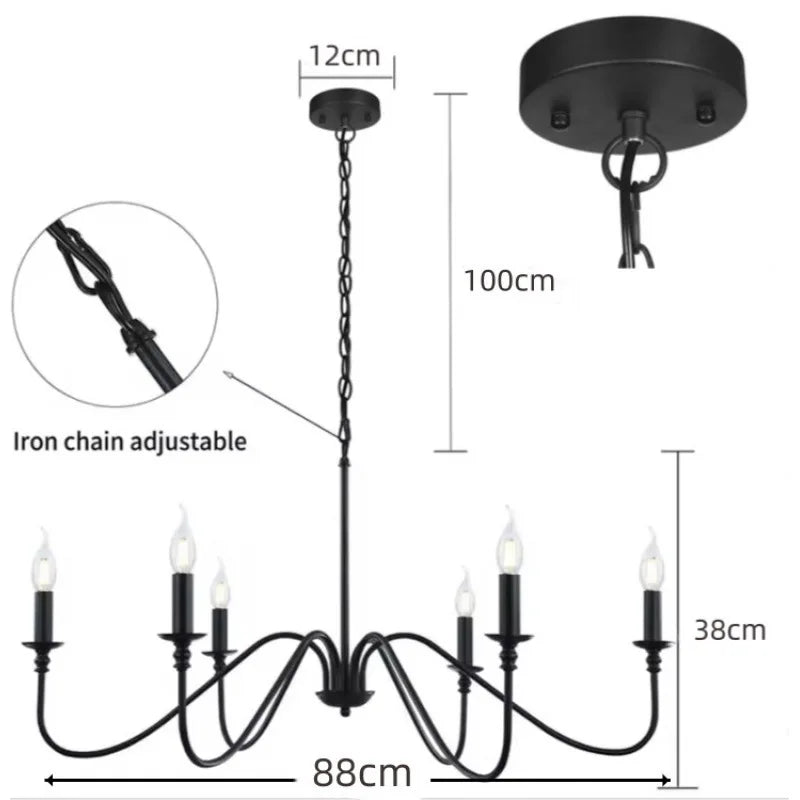 Retro Loft Living Room Chandelier – Vintage American Style E14 Ceiling Light (Black/Gold)