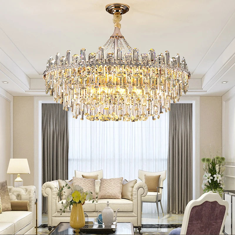 Clear Crystal Luxury LED Ceiling Chandelier – Modern Hanging Lamp for Living Room & Home Interior Lighting