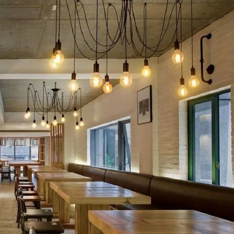 Spider Chandelier E27 LED Pendant Lights – Retro Industrial Ceiling Lamp for Bar, Restaurant & Dining Room