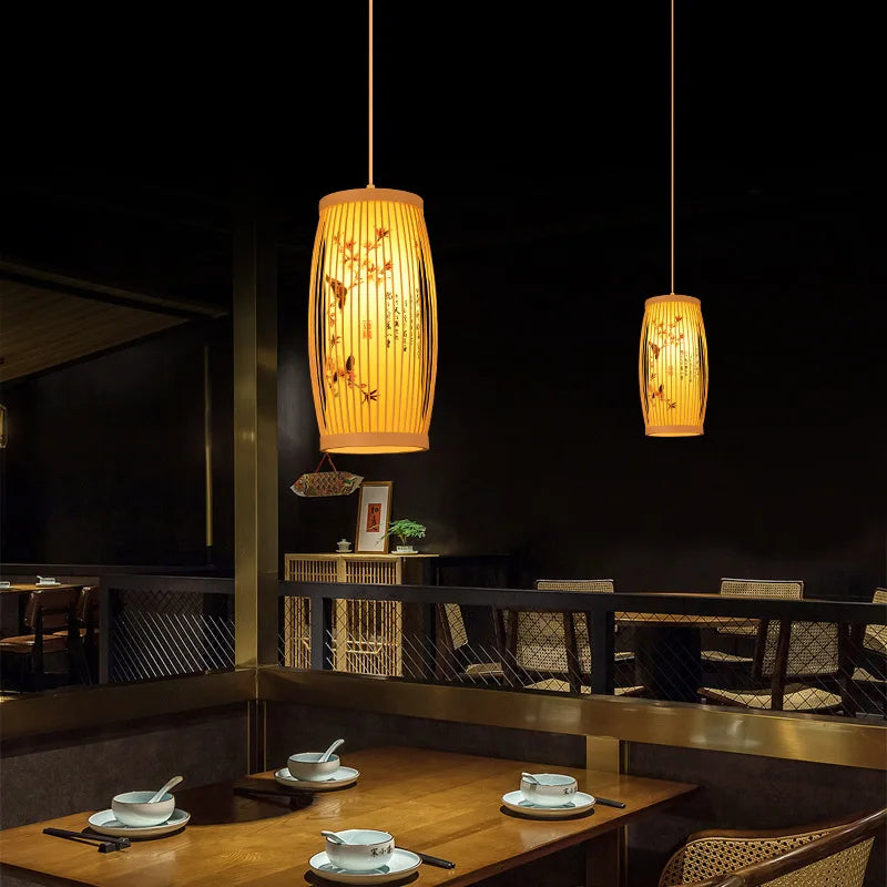 Chinese Style Bamboo Art Chandelier – Creative Zen Pendant Light for Teahouse, Restaurant & Japanese-Style Décor