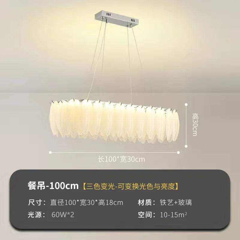 Modern Luxury Feather Glass Chandelier – Gold Round Decorative Lighting for Living Room, Bedroom & Dining Area