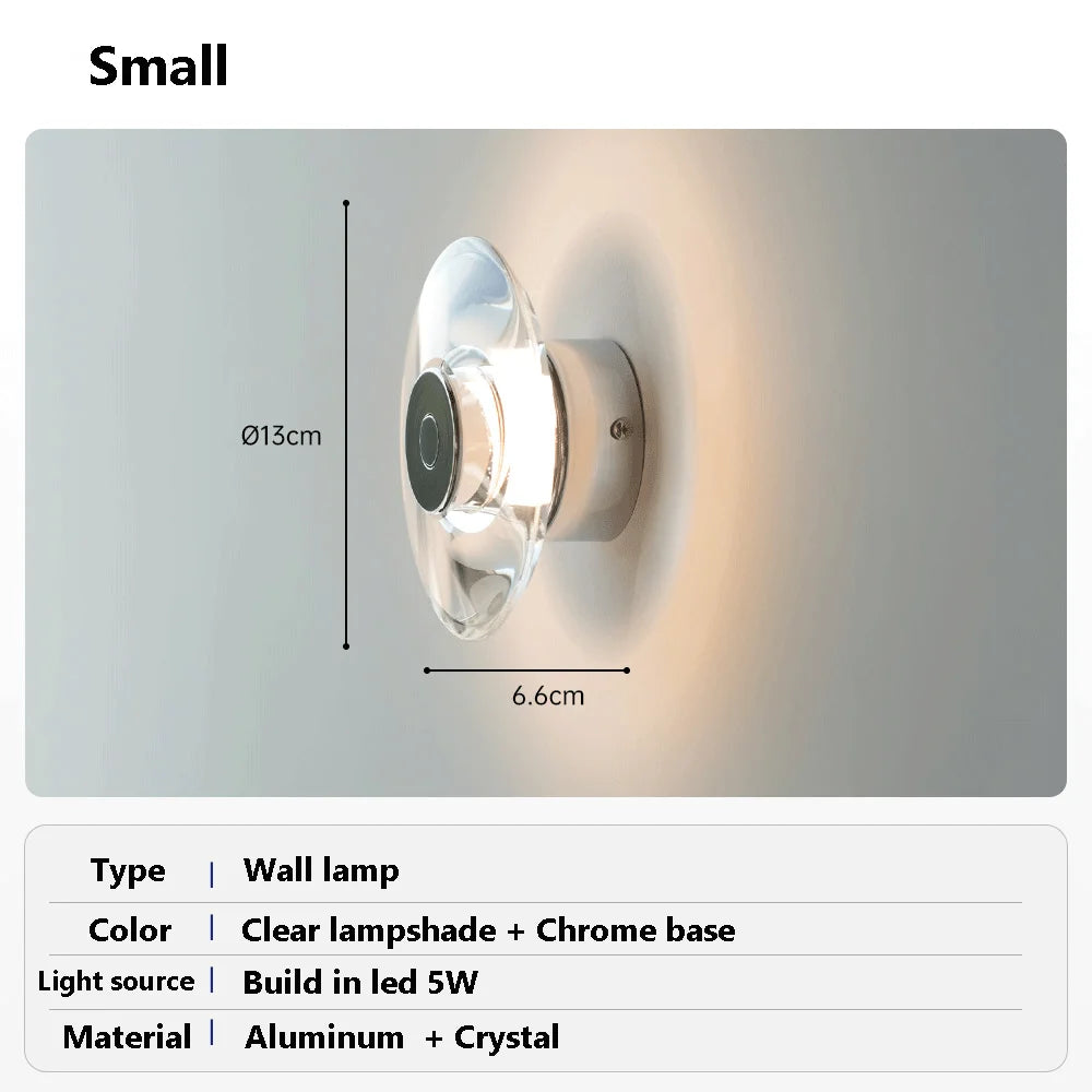 Modern Round Crystal LED Wall Lamp – Minimalist Italian Circular Sconce for Bedroom, Living Room, and Corridor Décor