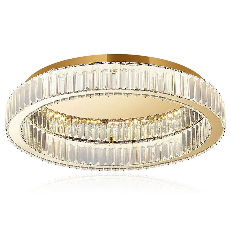 Modern Gold Luxury Crystal LED Chandelier – Round Ceiling Light for Living Room, Dining Room, and Bedroom