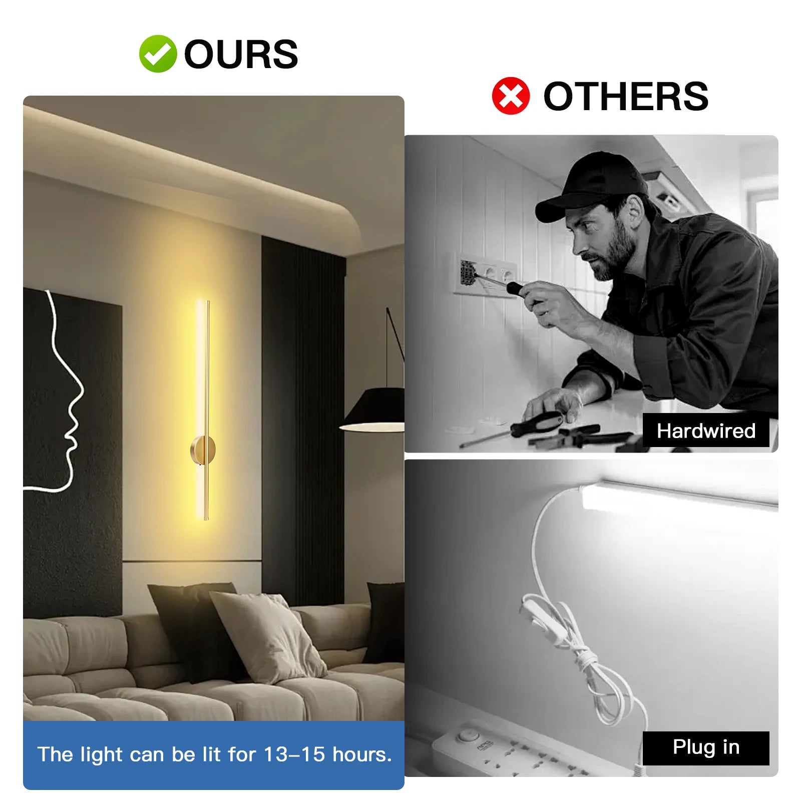 Wireless Magnetic LED Wall Lamp – 50cm Rechargeable Bedside Light with Remote Control