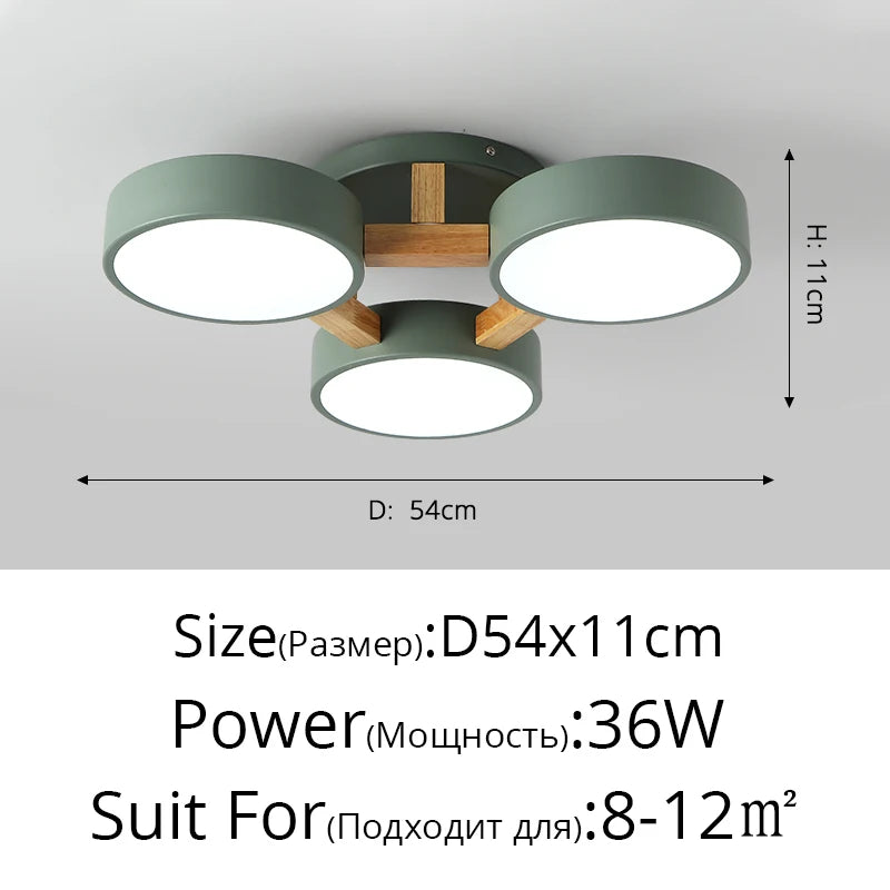 Nordic Style Personalized Macaron LED Chandelier – Modern Minimalist Wood & Aluminum Ceiling Light for Bedroom and Living Room