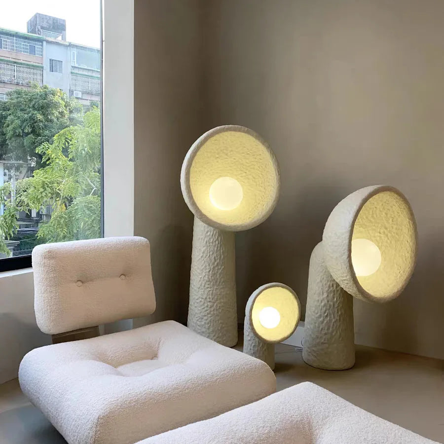 Wabi Sabi Resin LED Floor Lamp – Cream Sandblasted Minimalist Corner and Bedside Lighting for Bedroom and Living Room