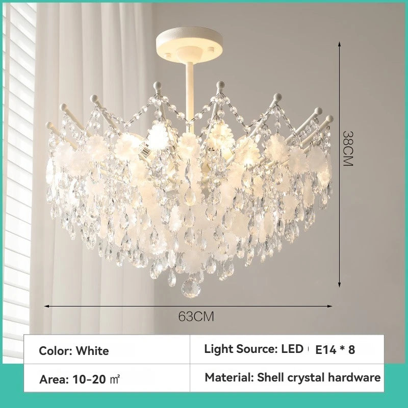 French K9 Crystal Chandelier – Luxury Vintage Blue & White Natural Shell Pendant Light for Romantic Villas, Living Rooms & Bedrooms