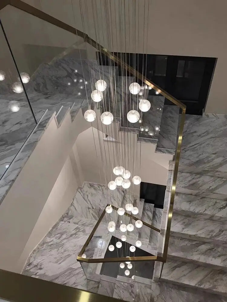 Spiral Staircase Living Room Crystal Ball LED Chandelier – Modern 2024 Luxury Ceiling Light for Home, Dining & Bedroom