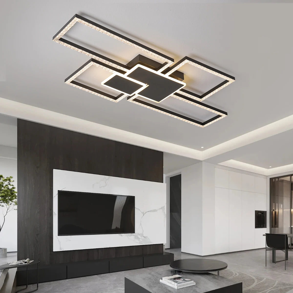 Modern LED Square Chandelier – Nordic Ceiling Light for Living Room, Dining Room, Bedroom & Study