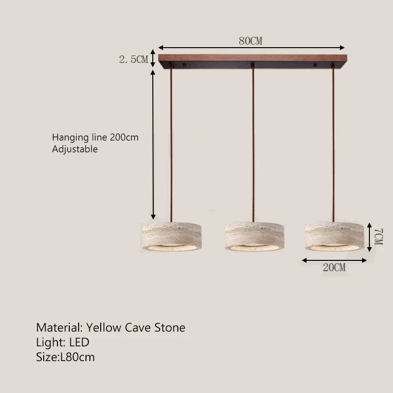 Japanese Wabi Sabi Cave Stone Pendant Lamp – Travertine Stone LED Chandelier for Kitchen Island, Restaurant, Bedroom & Home Decor