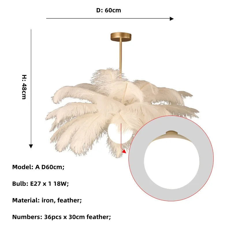 Nordic Ostrich Feather LED Chandelier – Luxury Soft Feather Pendant Lamp for Living Room & Bedroom