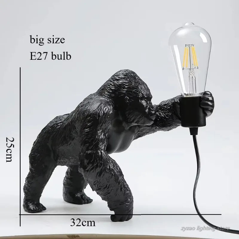 King Kong Gorilla Animal Floor Lamp – Creative Resin Table Light for Bedroom and Home Décor