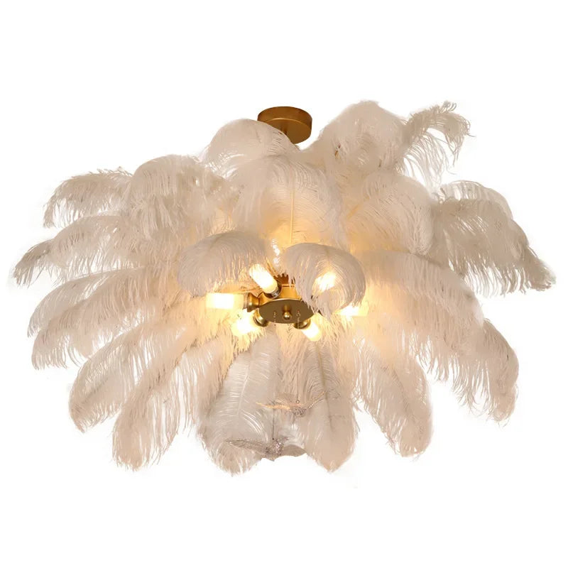 Nordic Ostrich Feather LED Chandelier – Luxury Soft Feather Pendant Lamp for Living Room & Bedroom