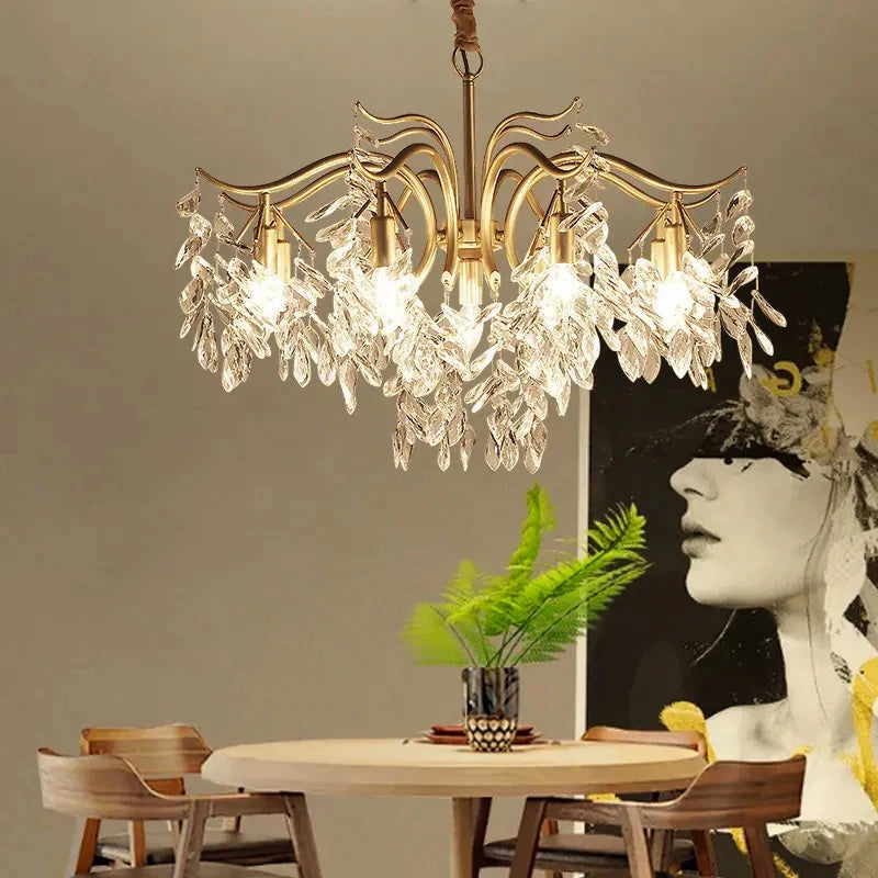 American Pastoral Luxury LED Crystal Chandelier – Elegant Ceiling Pendant Lamp for Bedroom & Living Room