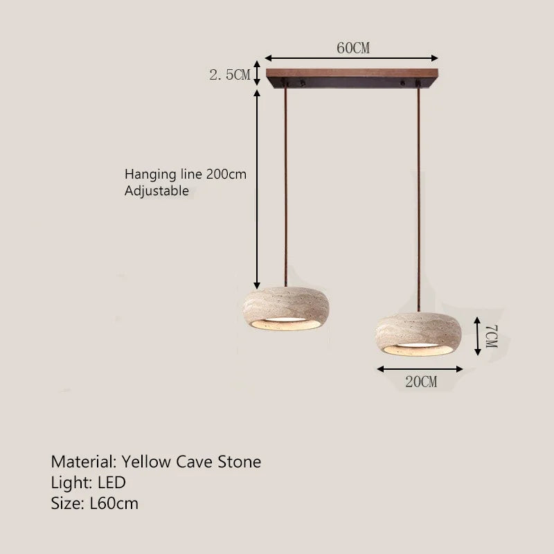Japanese Wabi Sabi Cave Stone Pendant Lamp – Travertine Stone LED Chandelier for Kitchen Island, Restaurant, Bedroom & Home Decor