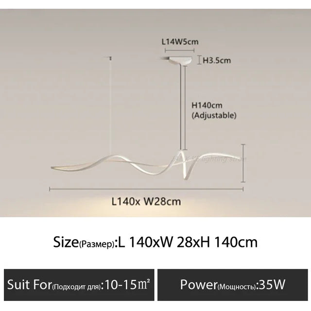 New Ribbon Shape LED Chandelier – Modern Minimalist Pendant Light for Dining Island, Living Room & Home Decor